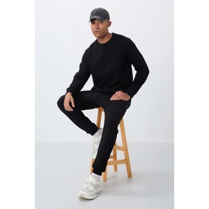 Tommy Life Siyah Pamuklu Kalın Içi Tüylü Yumuşak Dokulu Comfort Fit Nakışlı Erkek Eşofman Takım -85265