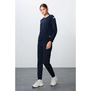 Tommy Life Indigo Kompakt Pamuklu Kalın Pürüzsüz Dokulu O Yaka Oversize Fit Kadın Eşofman Takım - 95341
