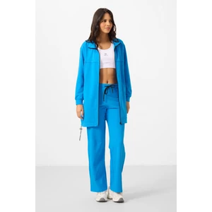 Mavi Dik Yaka Fermuarlı Pamuklu Kadın Eşofman Tunik Takım - 95346