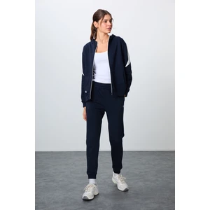 Tommy Life Indigo Kompakt Pamuklu Kalın Pürüzsüz Dokulu Kapüşonlu Oversize Fit Kadın Eşofman Takım - 95343