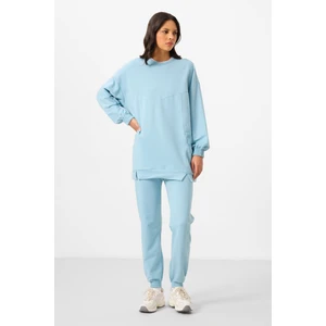 Açık Mavi O Yaka Basic Oversize Kadın Eşofman Tunik Takım - 95347