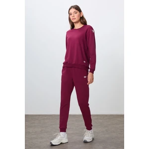 Tommy Life Erguvan Kompakt Pamuklu Kalın Pürüzsüz Dokulu O Yaka Oversize Fit Kadın Eşofman Takım - 95341