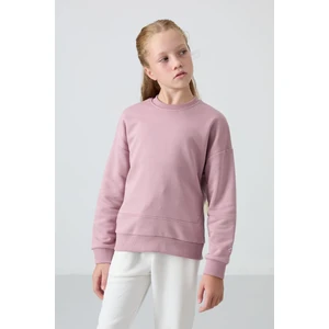 Tommy Life Gül Kurusu Pamuklu İçi Tüylü Yumuşak Dokulu Oversize Nakışlı Kız Çocuk Sweatshirt - 75150