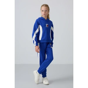 Tommy Life Gece Mavi Pamuklu İçi Tüylü Yumuşak Dokulu Standart Fit Baskılı Kız Çocuk Eşofman Takım - 75166