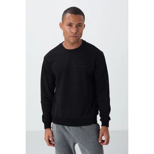 Tommy Life Siyah Kompakt Pamuklu Kalın Pürüzsüz Dokulu O Yaka Standart Fit Erkek Sweatshirt -88405
