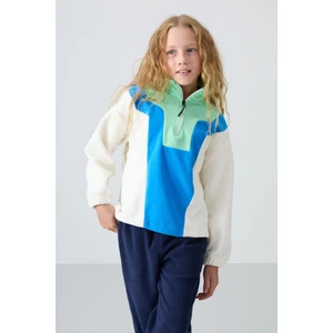 Tommy Life Ekru Kalın Yumuşak Dokulu Oversize Nakışlı Polar Kız Çocuk Sweatshirt - 75153