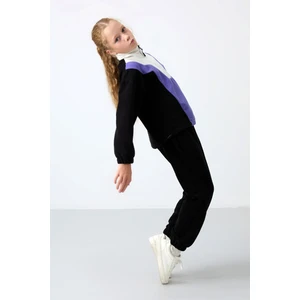 Tommy Life Siyah Kalın Yumuşak Dokulu Oversize Nakışlı Polar Kız Çocuk Sweatshirt - 75153