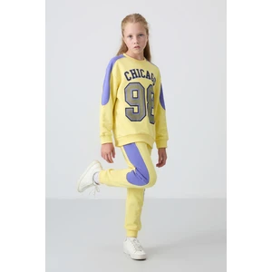Tommy Life Sarı Pamuklu İçi Tüylü Yumuşak Dokulu Standart Fit Baskılı Kız Çocuk Eşofman Takım - 75170