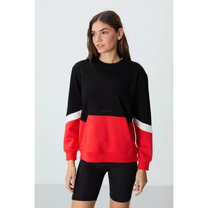 Tommy Life Siyah Kompakt Pamuklu Kalın Pürüzsüz Dokulu O Yaka Oversize Fit Kadın Sweatshirt - 97289