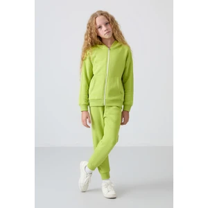 Tommy Life Lime Yeşil Pamuklu İçi Tüylü Yumuşak Dokulu Standart Fit Nakışlı Kız Çocuk Eşofman Takım - 75148