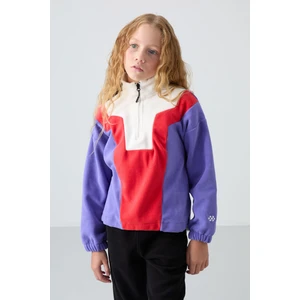 Tommy Life Eflatun Kalın Yumuşak Dokulu Oversize Nakışlı Polar Kız Çocuk Sweatshirt - 75153