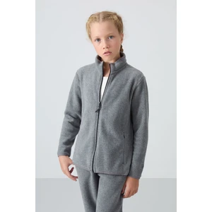 Tommy Life Gri Melanj Kalın Yumuşak Dokulu Standart Fit Nakışlı Polar Kız Çocuk Sweatshirt - 75154