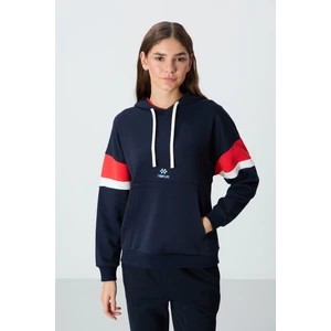 Indigo Kompakt Pamuklu Kalın Pürüzsüz Dokulu Kapüşonlu Oversize Fit Kadın Sweatshirt - 97290