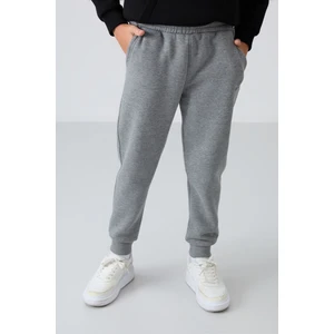 Tommy Life Gri Melanj Pamuklu Kalın İçi Tüylü Standart Fit Nakışlı Erkek Çocuk Eşofman Alt - 11224