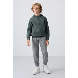 Tommy Life Gri Melanj Pamuklu Kalın İçi Tüylü Yumuşak Dokulu Standart Fit Baskılı Erkek Çocuk Eşofman Alt - 11225