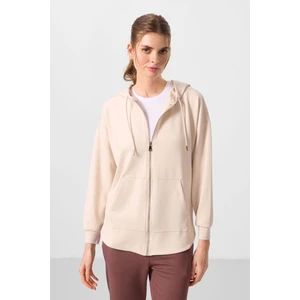 Tommy Life Bej Yumuşak Dokulu Kapüşonlu Oversize Kadın Tunik Sweatshirt - 97302