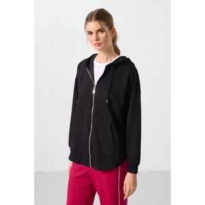 Tommy Life Siyah Yumuşak Dokulu Kapüşonlu Oversize Kadın Tunik Sweatshirt - 97302