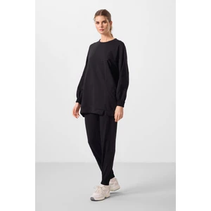 Siyah O Yaka Basic Oversize Kadın Eşofman Tunik Takım - 95347