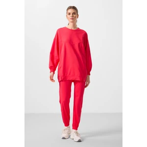 Viva Kırmızı O Yaka Basic Oversize Kadın Eşofman Tunik Takım - 95347