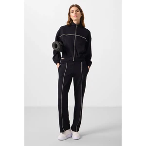 Tommy Life Siyah Yumuşak Dokulu Dik Yaka Oversize Lastikli Kadın Eşofman Takım - 95349