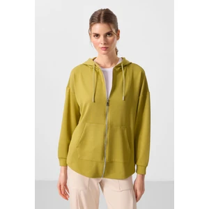 Tommy Life Koyu Hardal Yumuşak Dokulu Kapüşonlu Oversize Kadın Tunik Sweatshirt - 97302