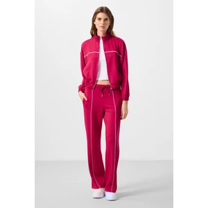 Tommy Life Viva Kırmızı Yumuşak Dokulu Dik Yaka Oversize Lastikli Kadın Eşofman Takım - 95349