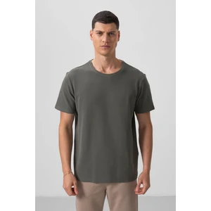 Tommy Life Haki Yüzeyi Dokulu Rahat Form Basic Erkek T-Shirt - 88436
