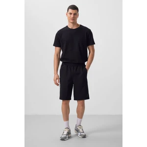 Tommy Life Siyah-Bej Yüzeyi Dokulu Oversize Erkek Şort - 81288