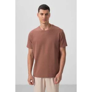 Tommy Life Kahverengi Yüzeyi Dokulu Rahat Form Basic Erkek T-Shirt - 88436