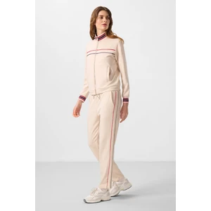 Tommy Life Bej Yumuşak Dokulu Triko Dik Yaka Oversize Kadın Eşofman Takım - 95350