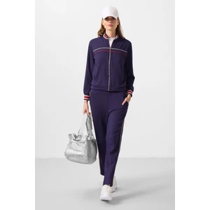 Tommy Life Koyu Mor Yumuşak Dokulu Triko Dik Yaka Oversize Kadın Eşofman Takım - 95350