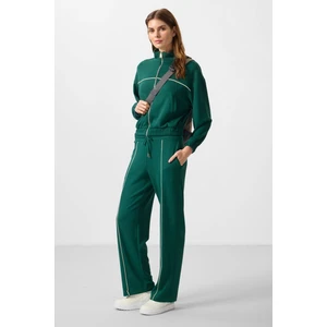 Tommy Life Yeşil Yumuşak Dokulu Dik Yaka Oversize Lastikli Kadın Eşofman Takım - 95349