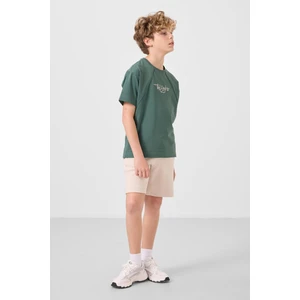 Bej Pamuklu Yumuşak Dokulu Standart Fit Basic Erkek Çocuk Şort - 11293