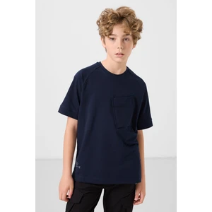 Lacivert Pamuklu Yumuşak Dokulu Oversize Cep Detaylı Erkek Çocuk T-Shirt - 11295