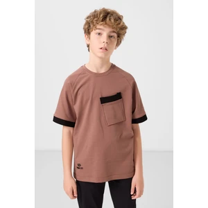 Tarçın Pamuklu Yumuşak Dokulu Oversize Cep Detaylı Erkek Çocuk T-Shirt - 11295