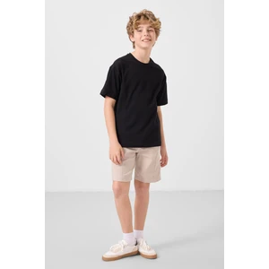 Siyah-Taş Pamuklu Oversize Fit Dokuma Hafif Esnek Chino Erkek Çocuk Şort Takım - 11276