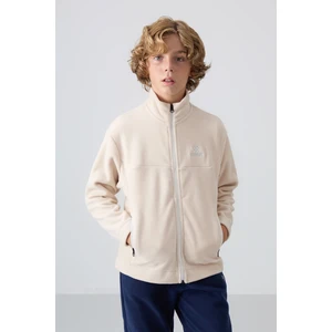 Tommy Life Bej Kalın Yumuşak Dokulu Standart Fit Nakışlı Polar Erkek Çocuk Sweatshirt - 11223