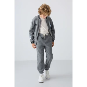 Tommy Life Gri Melanj Kalın Yumuşak Dokulu Standart Fit Nakışlı Polar Erkek Çocuk Eşofman Alt - 11220