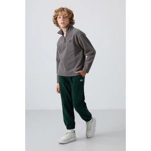 Tommy Life Çam Yeşil Kalın Yumuşak Dokulu Standart Fit Nakışlı Polar Erkek Çocuk Eşofman Alt - 11220