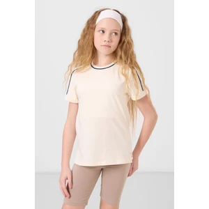 Ekru Pamuklu O Yaka Standart Fit Basic Kız Çocuk T-Shirt - 75177