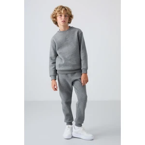 Tommy Life Gri Melanj Pamuklu Kalın İçi Tüylü Yumuşak Dokulu Standart Fit Nakışlı Erkek Çocuk Eşofman Takım - 11249