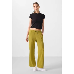 Tommy Life Koyu Hardal Yumuşak Dokulu Cepli Ön Dikiş Detaylı Kadın Palazzo Pantolon - 94670