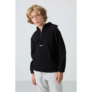 Tommy Life Siyah Kalın Yumuşak Dokulu Standart Fit Nakışlı Polar Erkek Çocuk Sweatshirt - 11230