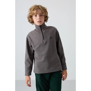 Tommy Life Koyu Gri Kalın Yumuşak Dokulu Standart Fit Nakışlı Polar Erkek Çocuk Sweatshirt - 11221