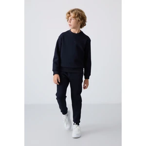 Tommy Life Lacivert Pamuklu Kalın İçi Tüylü Yumuşak Dokulu Standart Fit Nakışlı Erkek Çocuk Eşofman Takım - 11249