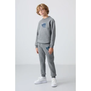 Tommy Life Gri Melanj Pamuklu Kalın İçi Tüylü Yumuşak Dokulu Standart Fit Baskılı Erkek Çocuk Eşofman Takım - 11253