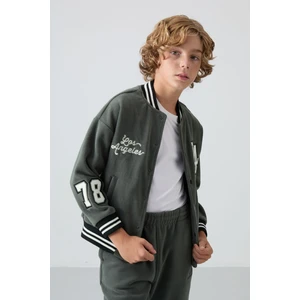 Tommy Life Haki Kalın Yumuşak Dokulu Standart Fit Nakışlı Polar Erkek Çocuk Kolej Ceket - 11227