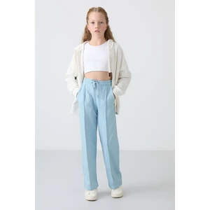 Tommy Life Açık Mavi Cepli Ön Dikiş Detaylı Geniş Paça Kız Çocuk Eşofman Altı -75144