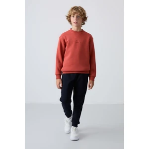 Tommy Life Kiremit-Lacivert Pamuklu Kalın İçi Tüylü Yumuşak Dokulu Standart Fit Nakışlı Erkek Çocuk Eşofman Takım - 11249