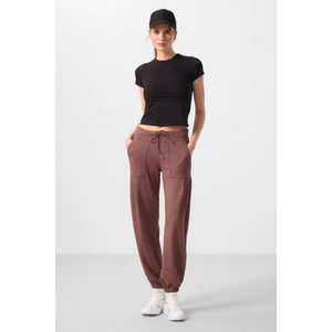 Tommy Life Kahverengi Yumuşak Dokulu Cep Detalı Rahat Form Kadın Pantolon - 94672